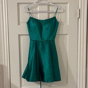 Sherri Hill Emerald Green Satin Mini Dress